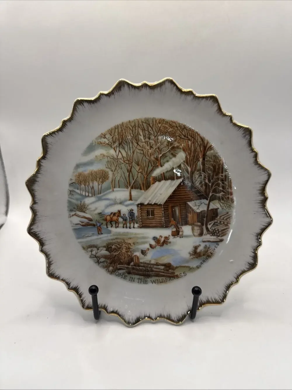 Vintage Currier & Ives “A Home in the Wilderness” Decorative Wall Plate Rustic *